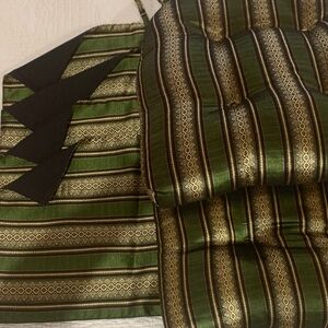 Pier 1 Imports Green and Gold Patterned Seat Cushions and place mats
